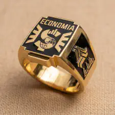 Anillo de graduación clásico modelo neptuno licenciatura economia oro 14k