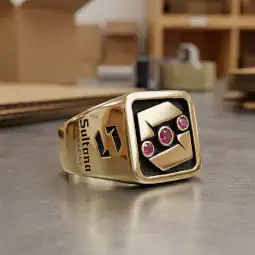 Anillo empresarial con rubies en oro especial